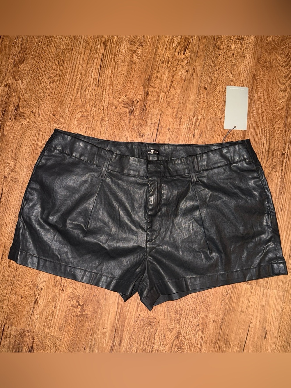 7 For All Mankind Black Faux Leather Bermuda Shorts